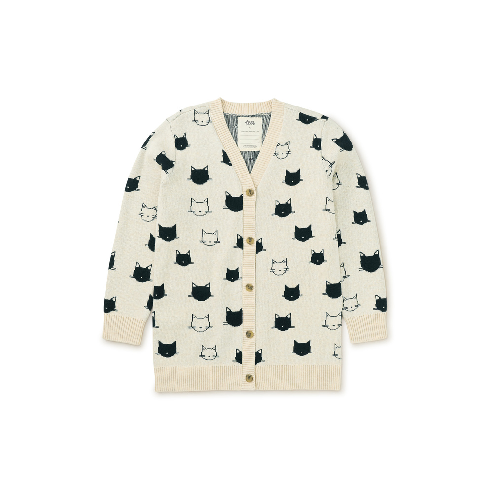 Tea Collection Girls Ivory | Black Cat Cardigan size: 4-5T